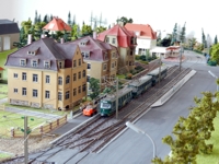 Ein Tatra-Großzug mit Werbung für Diebels am Straßenbahnhof Klotzsche.