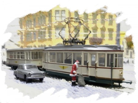 Auch der Weihnachtsmann ist zu Heiligabend mit der Straßenbahn unterwegs.